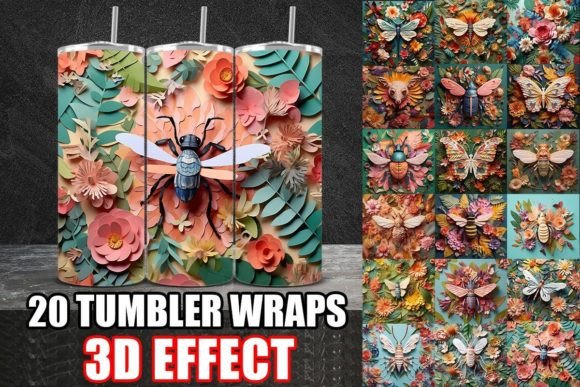 3D Bees Butterflies Tumbler Wrap Bundle: Nature-Inspired Design