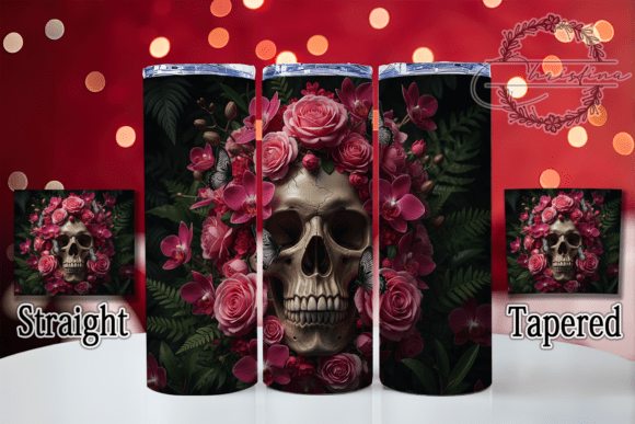 3D Floral Butterfly Gothic Skull Tumbler Design