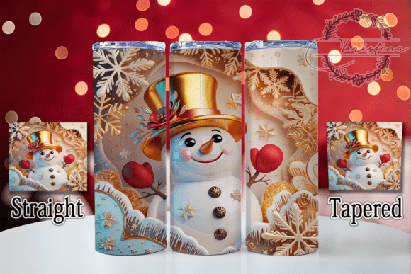 3D Gold Christmas Snowman Tumbler Design