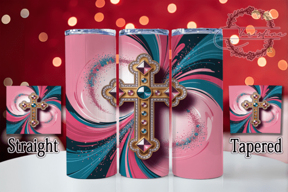 3D Pink Teal Jesus Cross Tumbler Design