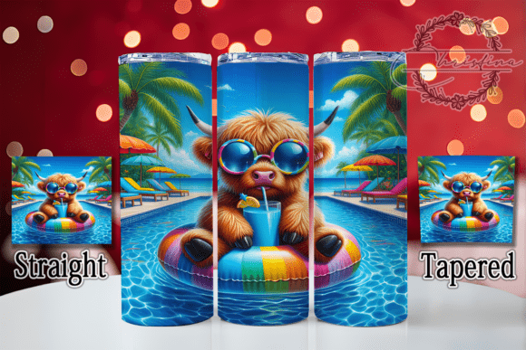 3D Poolside Highland Cow Tumbler: A Vibrant Design Asset