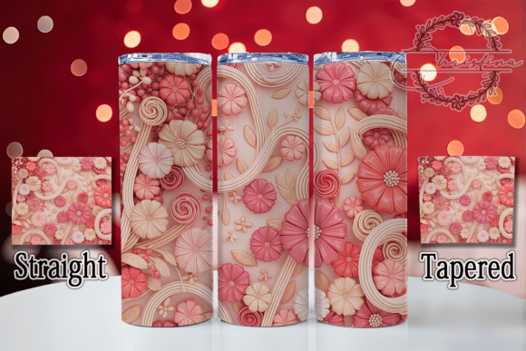 3D Puffy Pink Floral Tumbler: A Vibrant Design Asset