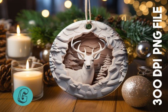 3D Reindeer Break Through Ornament: Festive Design Asset