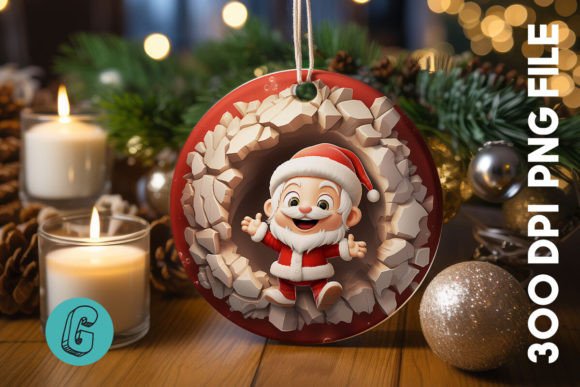 3D Santa Break Through Ornament (34) for Holiday Creations