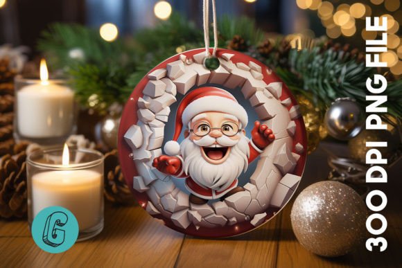 3D Santa Break Through Ornament (39): Festive Digital Art