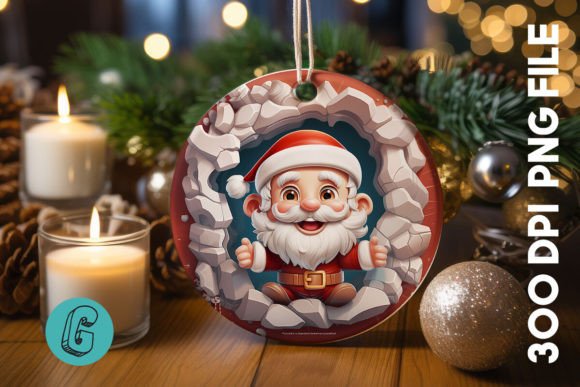 3D Santa Break Through Ornament: Festive Digital Art