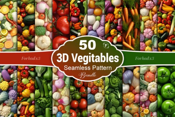 3D Vegetables Seamless Pattern: Vibrant Design Asset