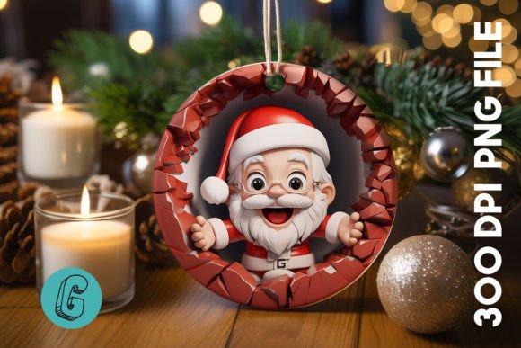 Festive 3D Santa Break Through Ornament for Holiday Projects