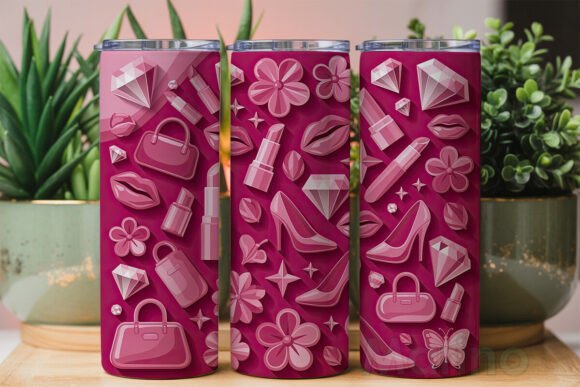 Pink Glamour 3D Art: A Stunning 20oz Tumbler Wrap Design