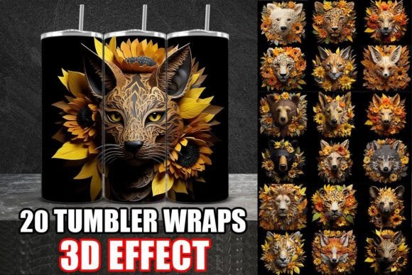 Stunning 3D Papercut Yellow Animal Tumbler Wrap Bundle