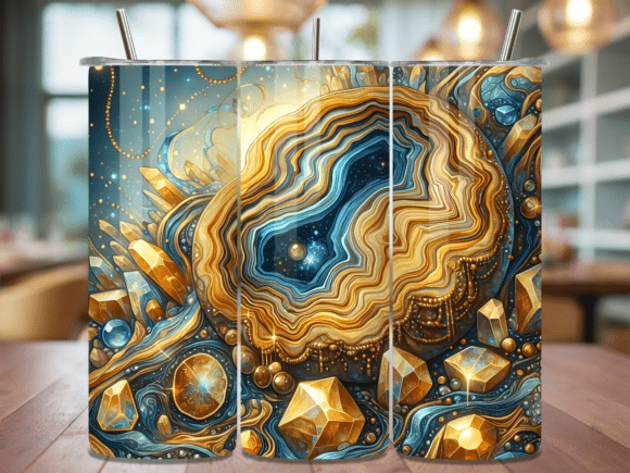 Stunning Gold Blue Agate Geode 3D Tumbler Wrap